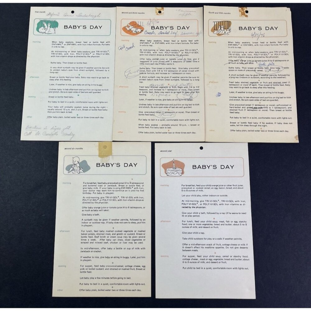 1970's 6 Infant Baby Care Cards US Mead Johnson Co Vtg Ephemera